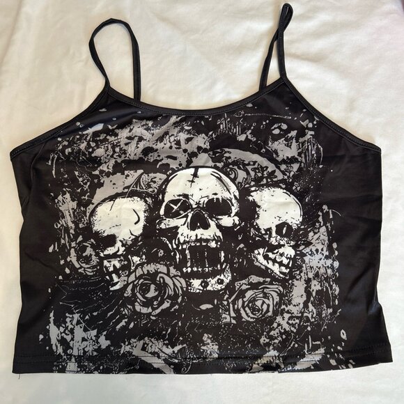 SKULL TANK TOP RARE PUNK ROCK EMO GOTH Spaghetti Straps Size large W/BLACK - Picture 2 of 11